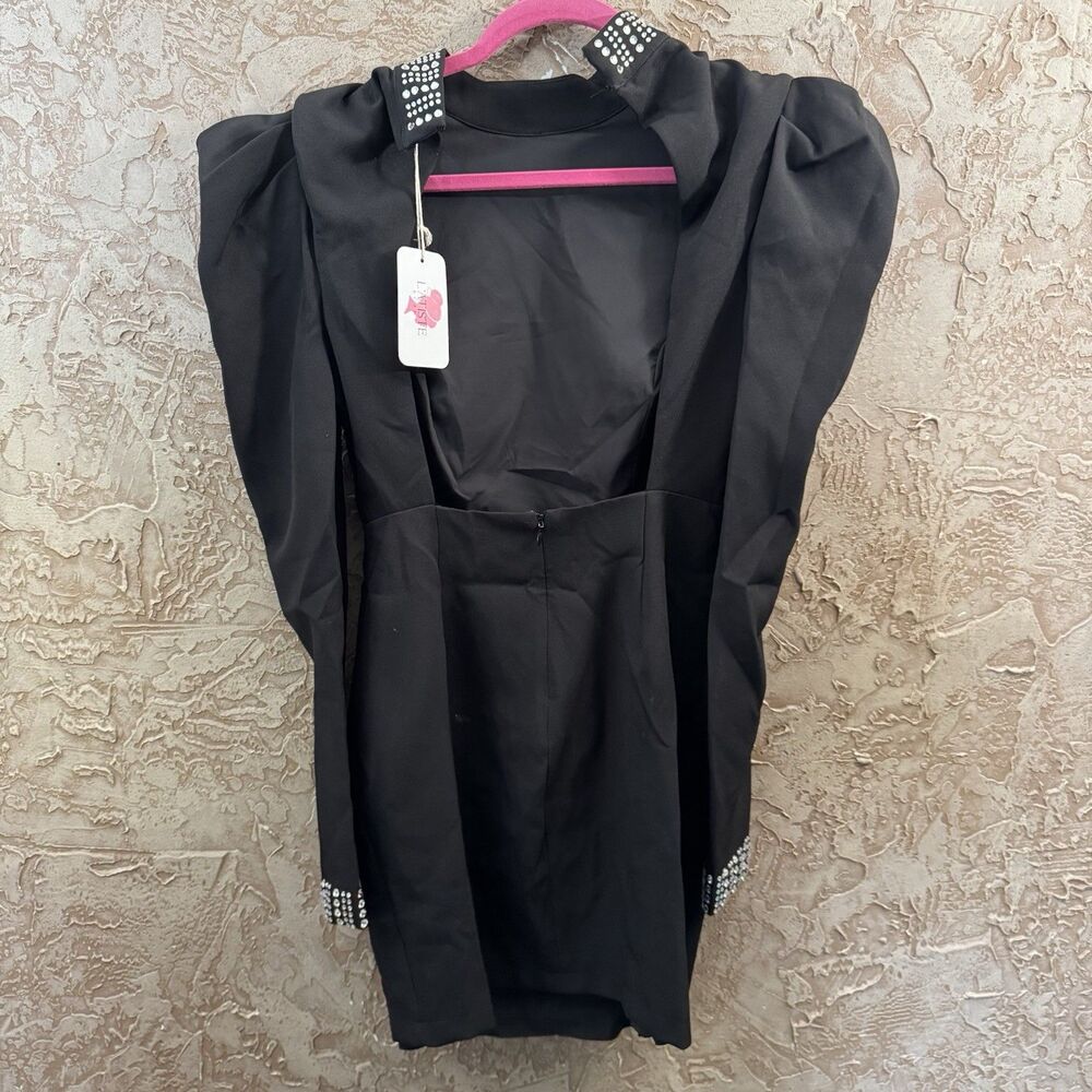 L’Atiste by Amy Black Studded Collar Puff Shoulder Mini Dress Size Small NWT